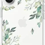 Compatible with iPhone 17 Case, Clear Floral Phone Cover for Women Girls, Cute Green Tree Leaves Flowers Design Slim Shockproof Bumper Drop Protective Case 6.3" 2025, Leaves17