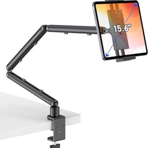 iPad Holder for Desk, Adjustable Tablet Arm iPad Desk Mount with C-Clamp, 30" Foldable Long Arm & 360° Rotation, Fits 4.7"–15.6" i Pad Pro/Air/Mini, Phones & 15.6" Portable Monitor