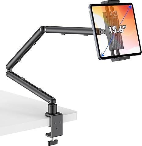 iPad Holder for Desk, Adjustable Tablet Arm iPad Desk Mount with C-Clamp, 30" Foldable Long Arm & 360° Rotation, Fits 4.7"–15.6" i Pad Pro/Air/Mini, Phones & 15.6" Portable Monitor