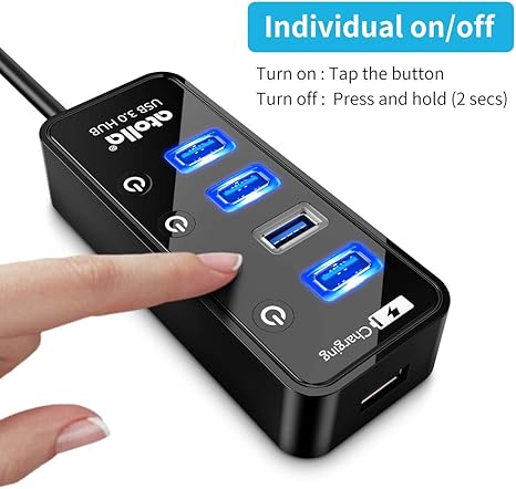 Atolla USB 3.0 Powered Hub – 4-Port SuperSpeed USB Splitter with Charging Port, Independent On/Off Switch, and 5V/3A AC Adapter - Image 4