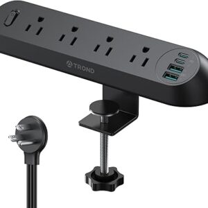 Desk Clamp Power Strip with USB-C PD 20W, Surge Protector, 4 AC Outlets & 4 USB Ports, ETL Listed, 6ft Flat Plug Extension Cord, Fits 1.97" Table Edge, Ideal for Home, Office, Dorm
