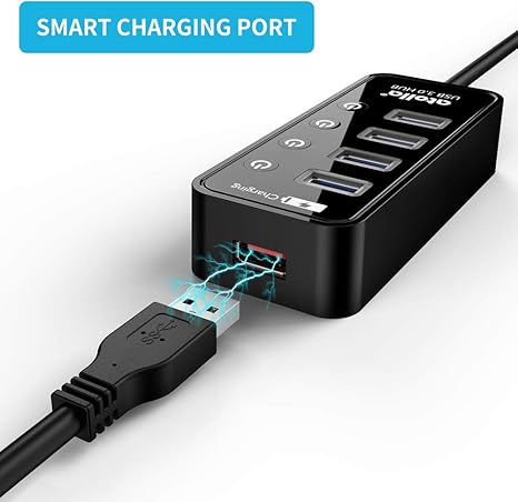 Atolla USB 3.0 Powered Hub – 4-Port SuperSpeed USB Splitter with Charging Port, Independent On/Off Switch, and 5V/3A AC Adapter - Image 3