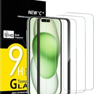 NEW'C 3 Pack Privacy Screen Protector for iPhone 16 Plus,15 Plus (6.7 inches), Anti-Spy Tempered Glass Film, Case Friendly Ultra Resistant with easy installation tool included