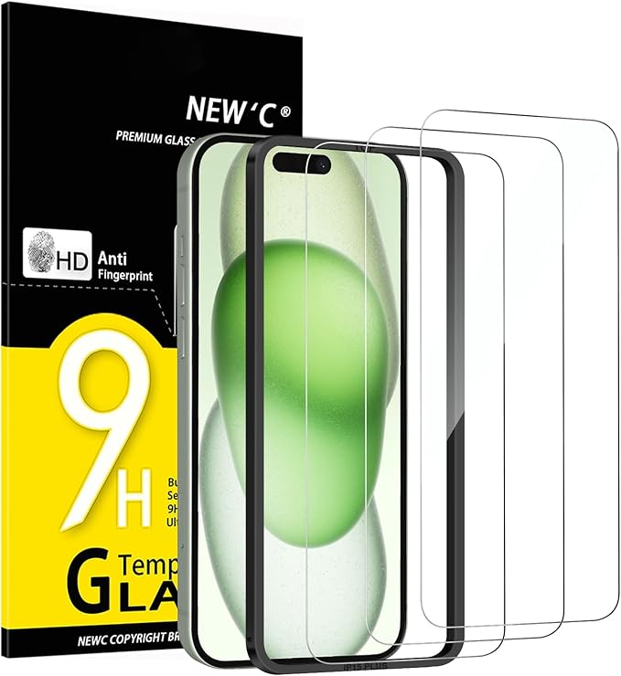 NEW'C 3 Pack Privacy Screen Protector for iPhone 16 Plus,15 Plus (6.7 inches), Anti-Spy Tempered Glass Film, Case Friendly Ultra Resistant with easy installation tool included