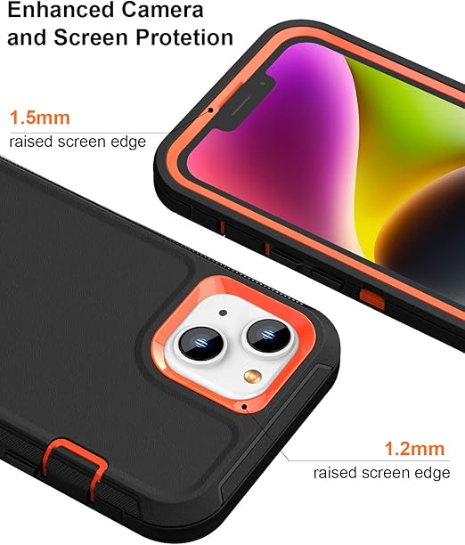 Case for iPhone 14 Case with 2 Screen Protector + 2 Camera Lens Protector, Full Body Heavy Duty Rugged Military Grade Cover, Shockproof Protection Phone Case 6.1" (Black Orange) - Image 4