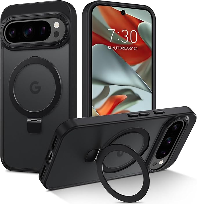 DUEDUE Magnetic Pixel 10 Pro XL Case â€“ Military-Grade Shockproof Slim Case with Stand, MagSafe/PixelSnap Compatible, Translucent Matte Cover (Black)