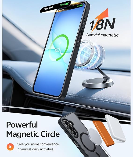 Magnetic for Samsung Galaxy A16/A17 5G/4G Case with Built-in Screen Protector, 360° Shockproof Military Grade Protection, Rugged Bumper Cover for Samsung A16/ A17 5G/ 4G, Black - Image 4
