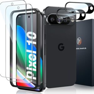 [2+2 Pack] LK 2 Pack Compatible for Google Pixel 10 Tempered Glass Screen Protector + 2 Pack Camera Lens Screen Protector, Easy Installation 9H Hardness glass film Anti-Scratch 6.3