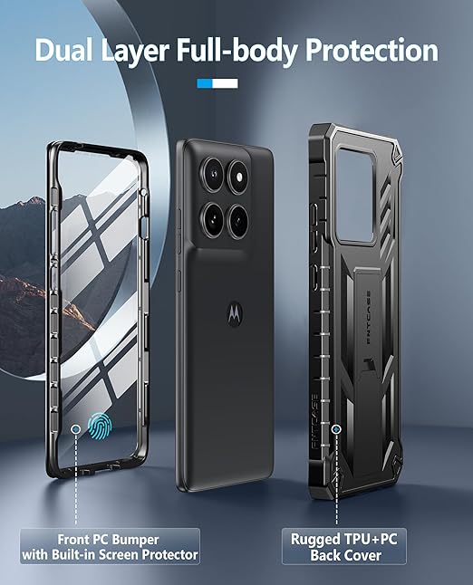 FNTCASE for Motorola Edge 2025 Case: Military Grade Drop Proof Protection Mobile Cover with Kickstand | Matte Textured Rugged Shockproof TPU | Protective Sturdy Phone Case - Black - Image 4