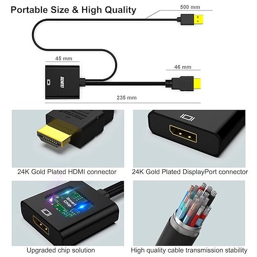 BENFEI HDMI to DisplayPort Adapter – Uni-Directional 4K@60Hz, 2K@144Hz, 1080P@165Hz, Laptop & Console Compatible - Image 3
