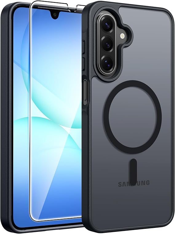 Magnetic for Samsung Galaxy A16/A17 5G/4G Case with Built-in Screen Protector, 360° Shockproof Military Grade Protection, Rugged Bumper Cover for Samsung A16/ A17 5G/ 4G, Black