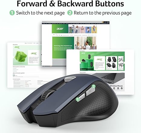 Acer Wireless Mouse for Laptop, 2.4GHz Computer Mouse Wireless with USB Receiver, Portable Cordless Mice, 3 Adjustable DPI Ergonomic USB Mice, 6 Button Compatible with MacBook Pro. - Image 3