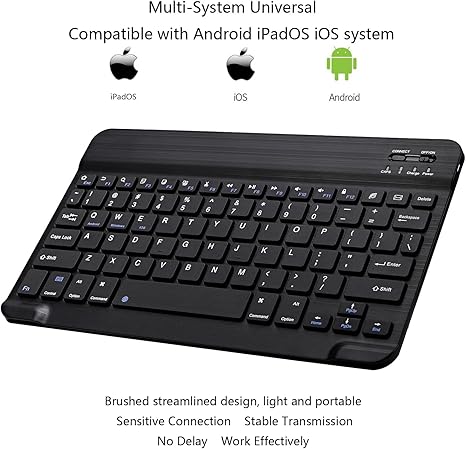 Ultra-Slim Bluetooth Keyboard Portable Mini Wireless Keyboard Rechargeable for Apple iPad iPhone Samsung Tablet Phone Smartphone iPadOS iOS Android (10 inch Black) - Image 4