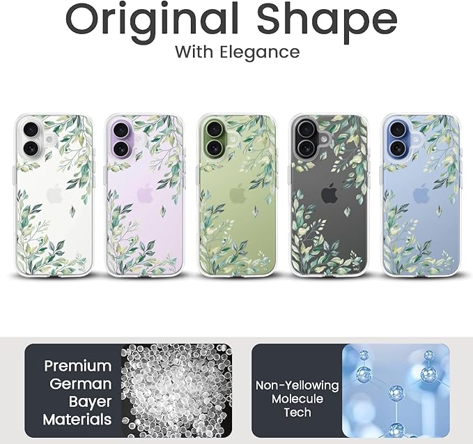 Compatible with iPhone 17 Case, Clear Floral Phone Cover for Women Girls, Cute Green Tree Leaves Flowers Design Slim Shockproof Bumper Drop Protective Case 6.3" 2025, Leaves17 - Image 3
