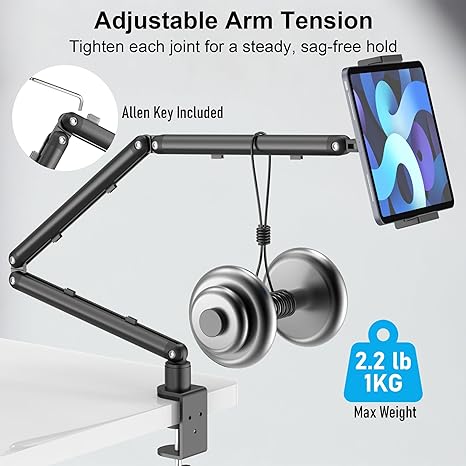 iPad Holder for Desk, Adjustable Tablet Arm iPad Desk Mount with C-Clamp, 30" Foldable Long Arm & 360° Rotation, Fits 4.7"–15.6" i Pad Pro/Air/Mini, Phones & 15.6" Portable Monitor - Image 4