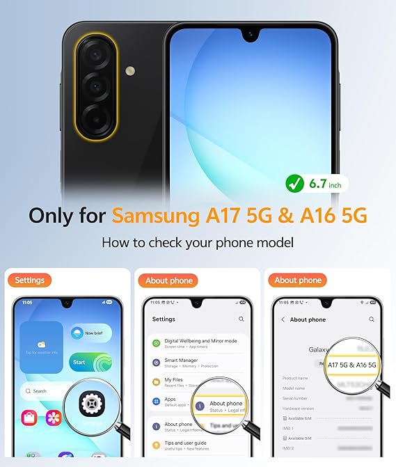 Magnetic for Samsung Galaxy A16/A17 5G/4G Case with Built-in Screen Protector, 360° Shockproof Military Grade Protection, Rugged Bumper Cover for Samsung A16/ A17 5G/ 4G, Black - Image 5
