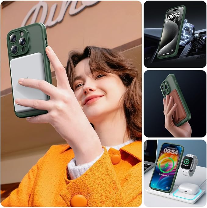 TOCOL Magnetic Matte Case for iPhone 15 Pro (6.1") – MagSafe Compatible, Full Camera Protection, Shockproof Translucent Bumper, Alpine Green - Image 6