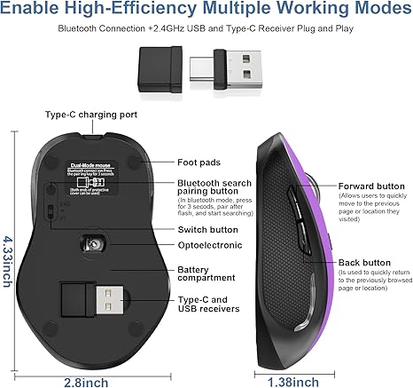 Bluetooth Wireless Mouse Built-in Mouse Jiggler for MacBook Pro MacBook Air Mac Laptop iPad Pro Computer PC, Rechargeable Silent Slim Wireless Mouse Grey - Image 4