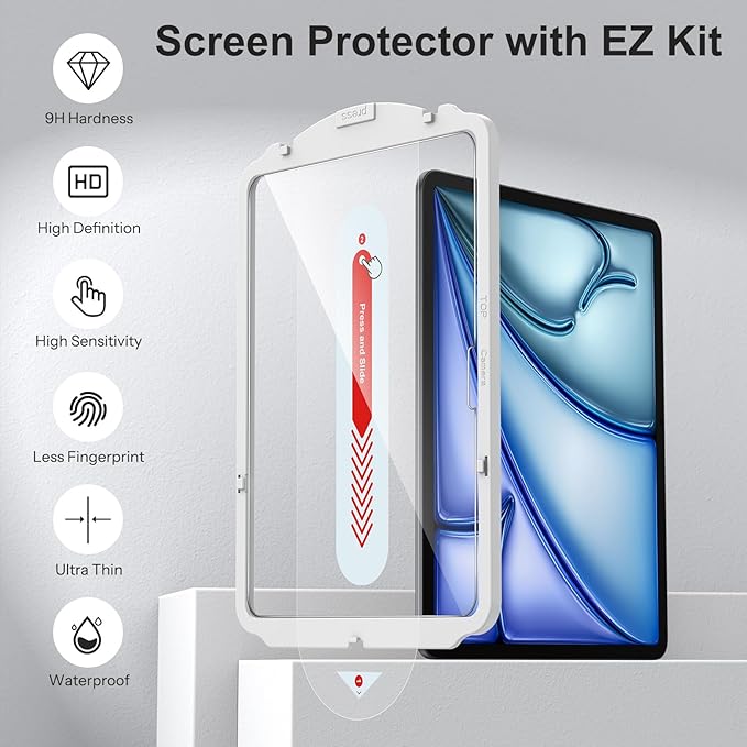 SPARIN 2 Pack Screen Protector for iPad Air 11 Inch M3/M2 (7th /6th Generation, 2025/2024), Tempered Glass Film for iPad Air 7/6 Gen with Alignment Frame, Apple Pencil Pro & Case C - Image 3