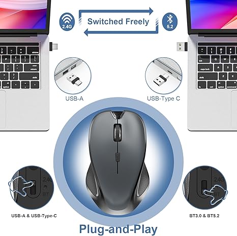 Bluetooth Wireless Mouse Built-in Mouse Jiggler for MacBook Pro MacBook Air Mac Laptop iPad Pro Computer PC, Rechargeable Silent Slim Wireless Mouse Grey - Image 5