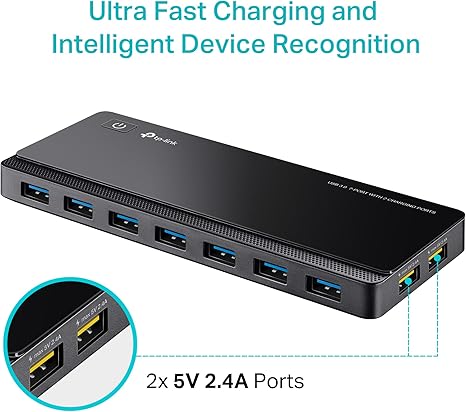 TP-Link Powered USB Hub 3.0 with 7 USB 3.0 Data Ports and 2 Smart Charging USB Ports. Compatible with Windows, Mac, Chrome, Linux OS, with Power On/Off Button, 12V/4A Power Adapter - Image 5