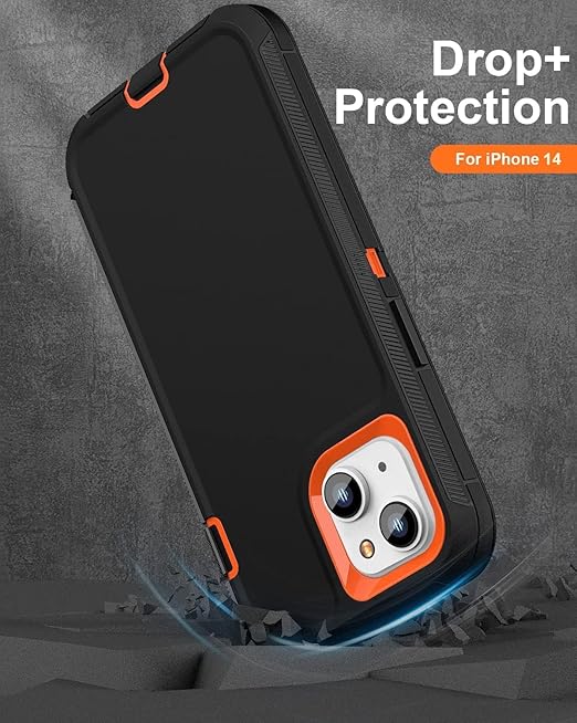 Case for iPhone 14 Case with 2 Screen Protector + 2 Camera Lens Protector, Full Body Heavy Duty Rugged Military Grade Cover, Shockproof Protection Phone Case 6.1" (Black Orange) - Image 3