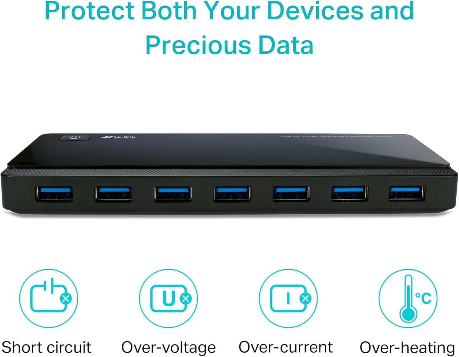 TP-Link Powered USB Hub 3.0 with 7 USB 3.0 Data Ports and 2 Smart Charging USB Ports. Compatible with Windows, Mac, Chrome, Linux OS, with Power On/Off Button, 12V/4A Power Adapter - Image 6