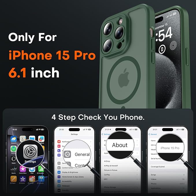 TOCOL Magnetic Matte Case for iPhone 15 Pro (6.1") – MagSafe Compatible, Full Camera Protection, Shockproof Translucent Bumper, Alpine Green - Image 2
