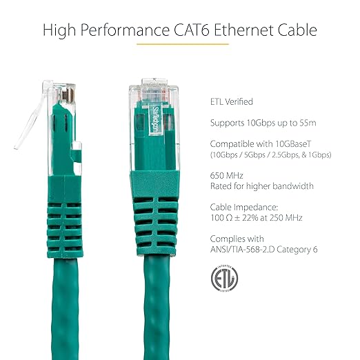 StarTech 25ft CAT6 Ethernet Cable – Gigabit RJ45 Network Patch Cord, Green - Image 5
