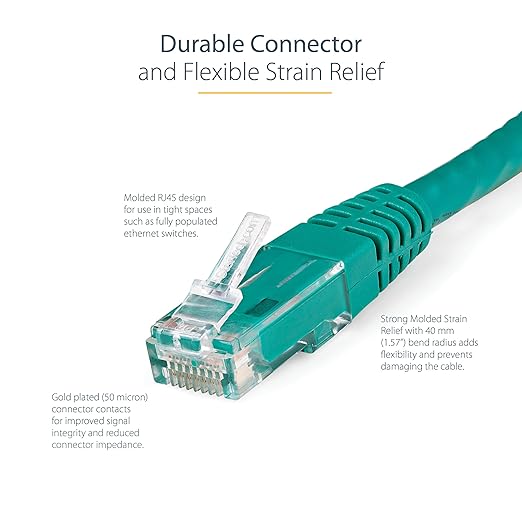 StarTech 25ft CAT6 Ethernet Cable – Gigabit RJ45 Network Patch Cord, Green - Image 4