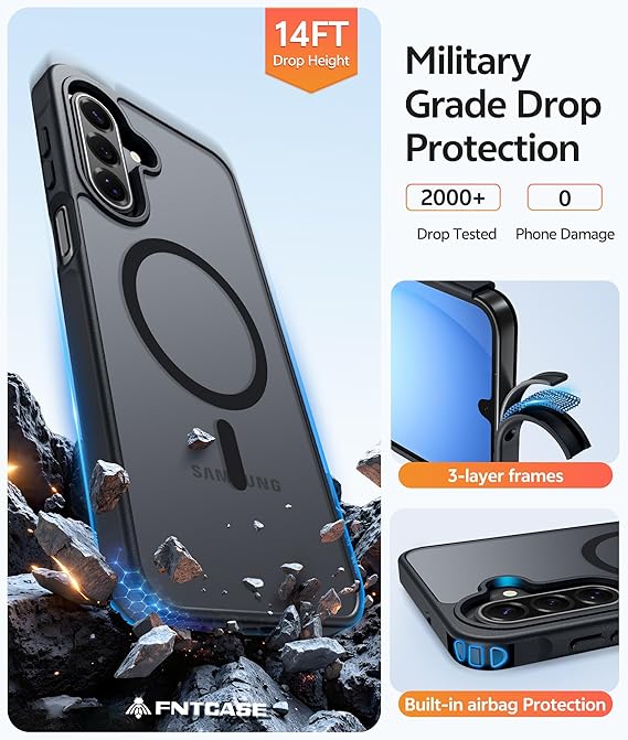 Magnetic for Samsung Galaxy A16/A17 5G/4G Case with Built-in Screen Protector, 360° Shockproof Military Grade Protection, Rugged Bumper Cover for Samsung A16/ A17 5G/ 4G, Black - Image 2