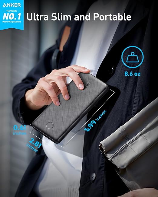Anker Power Bank(PowerCore 10K),Compact Travel-Ready 10,000mAh Battery Pack with PowerIQ Charging Technology,5V/3A High-Speed Charging for iPhone,iPad,and More (USB-C Input and Out - Image 5