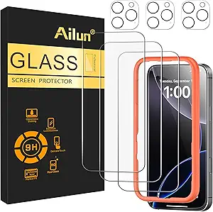 Ailun 3 Pack Screen Protector for iPhone 16 Pro Max [6.9 inch] + 3 Pack Camera Lens Protector with Installation Frame, Sensor Protection, Dynamic Island Tempered Glass Film